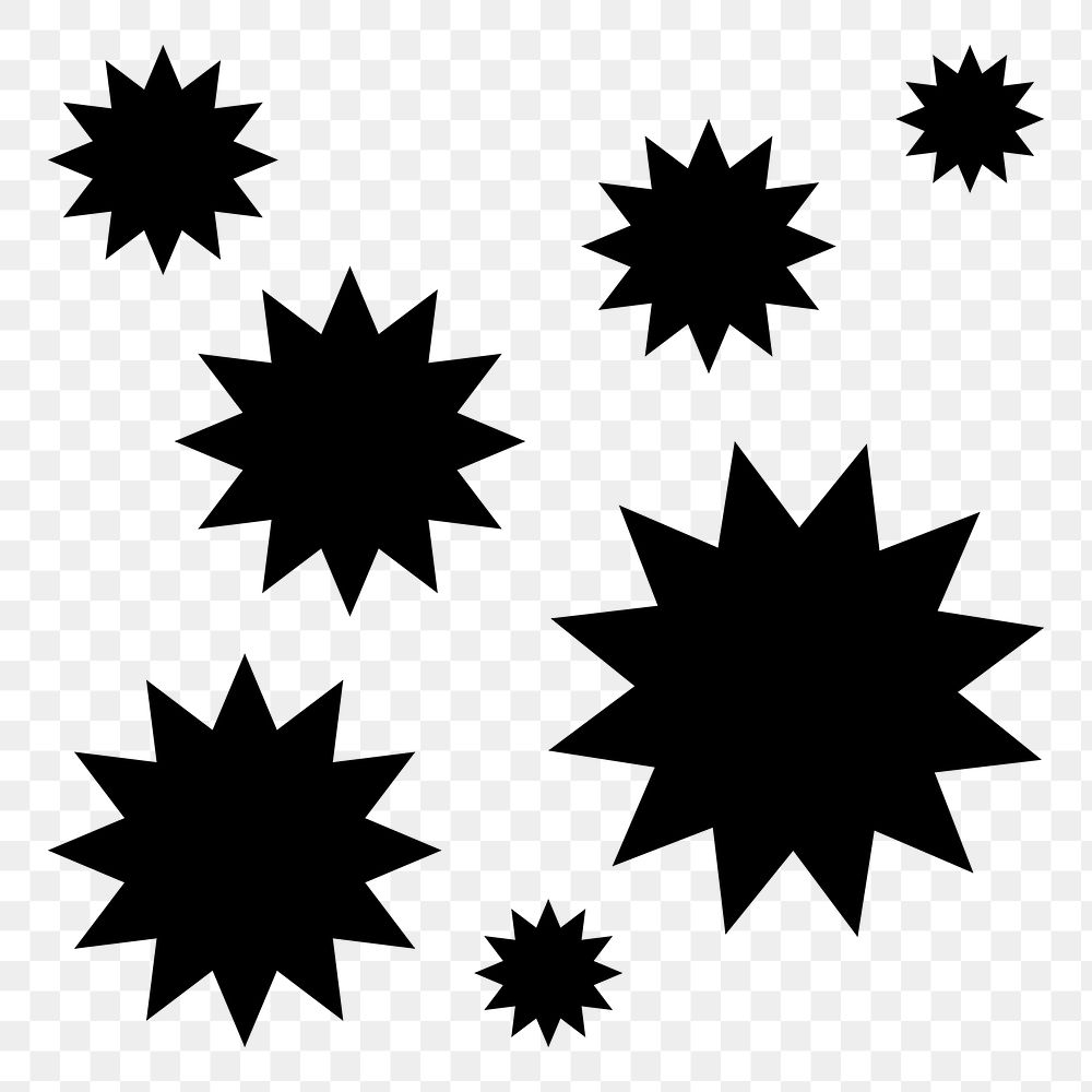Black sunburst png icon sticker, flat geometric shape on transparent background