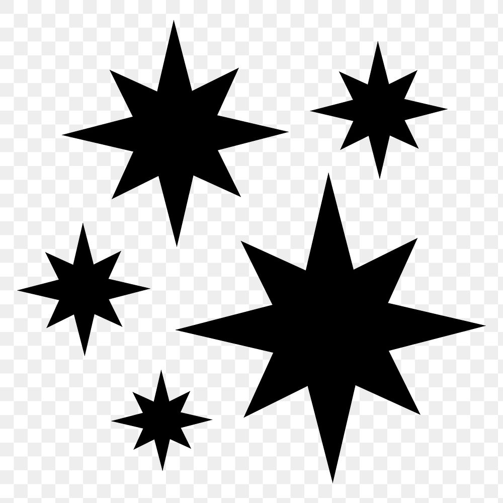Black starburst png icon sticker, flat geometric shape on transparent background