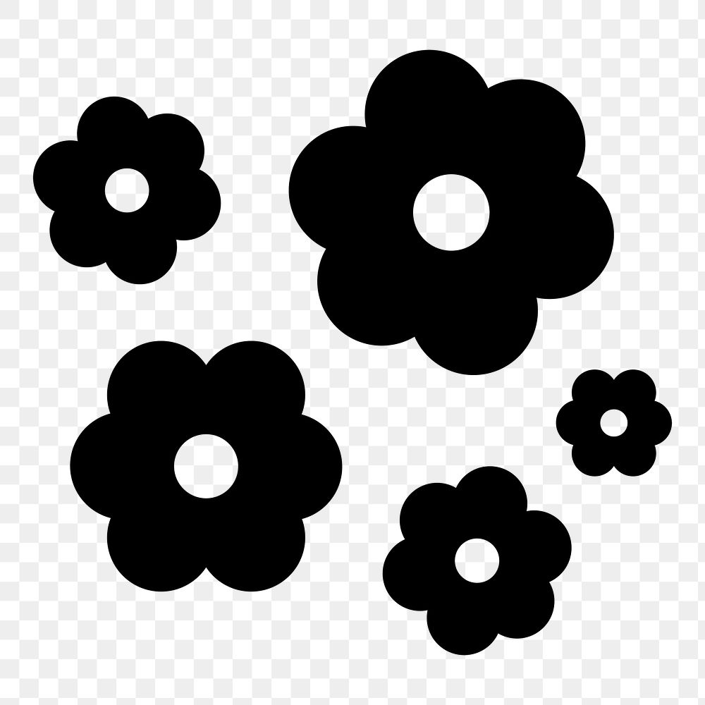 Black flower png sticker, cute flat graphic on transparent background