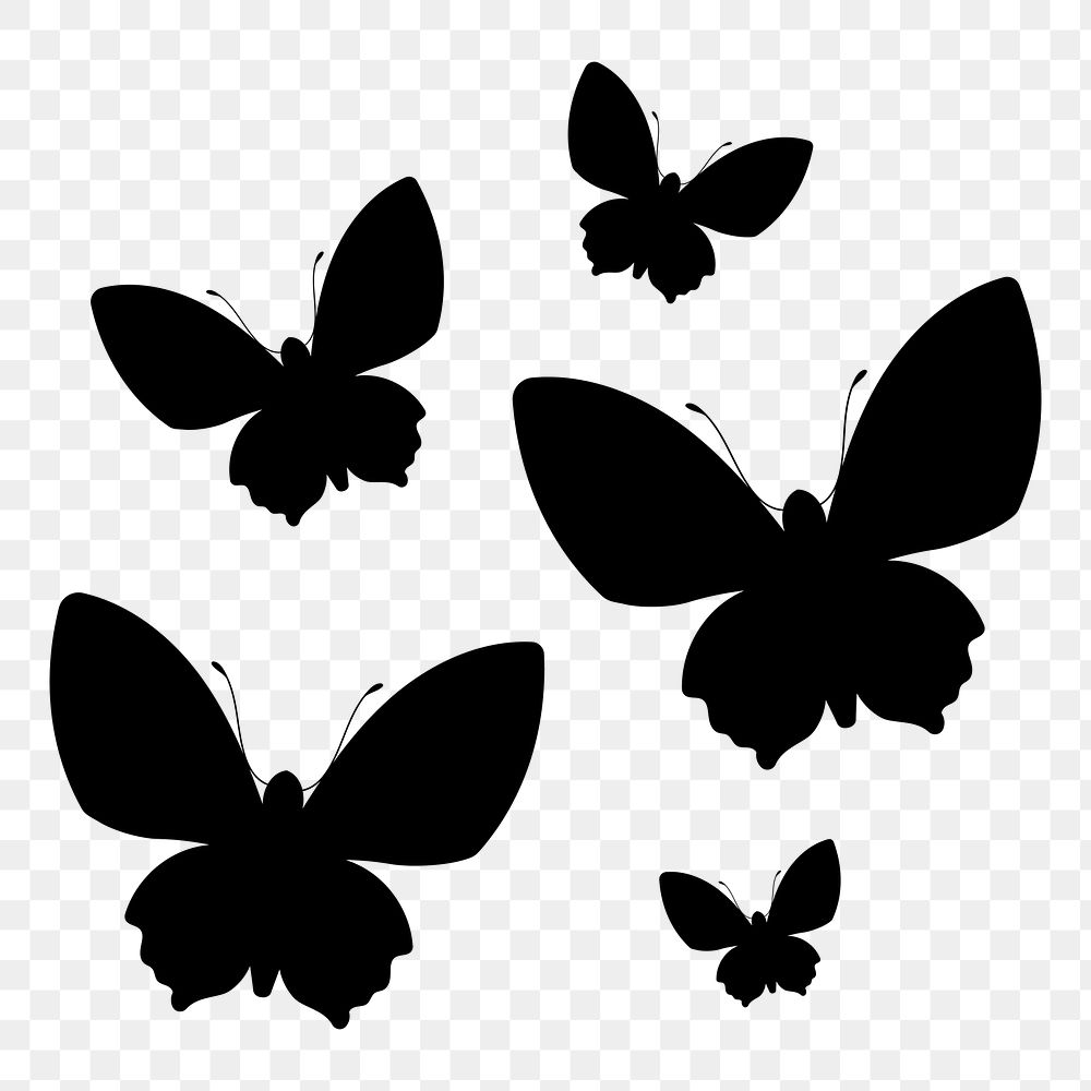 Butterflies png silhouette sticker, flat insect graphic, transparent background
