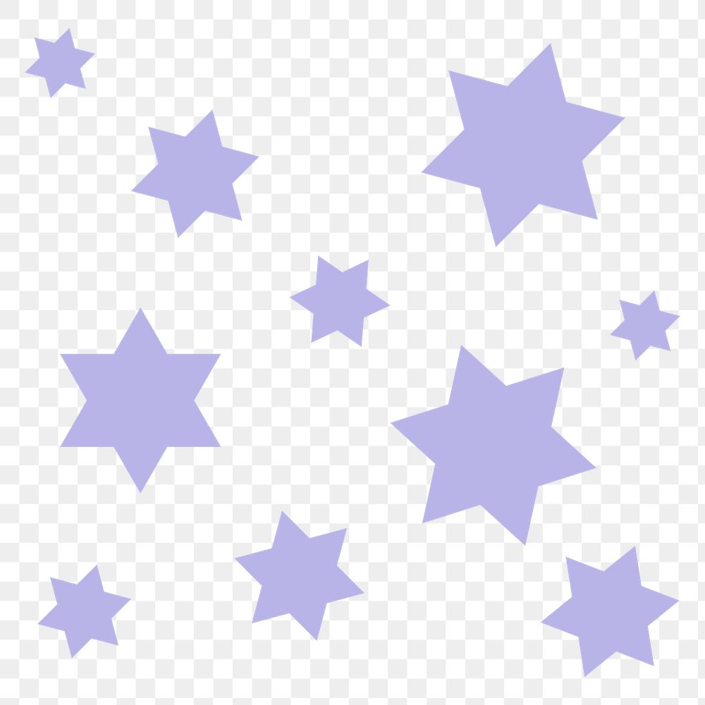 Purple stars png sticker, cute pastel shape graphic, transparent background
