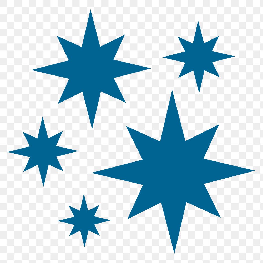 Blue starburst png icon sticker, flat geometric shape on transparent background