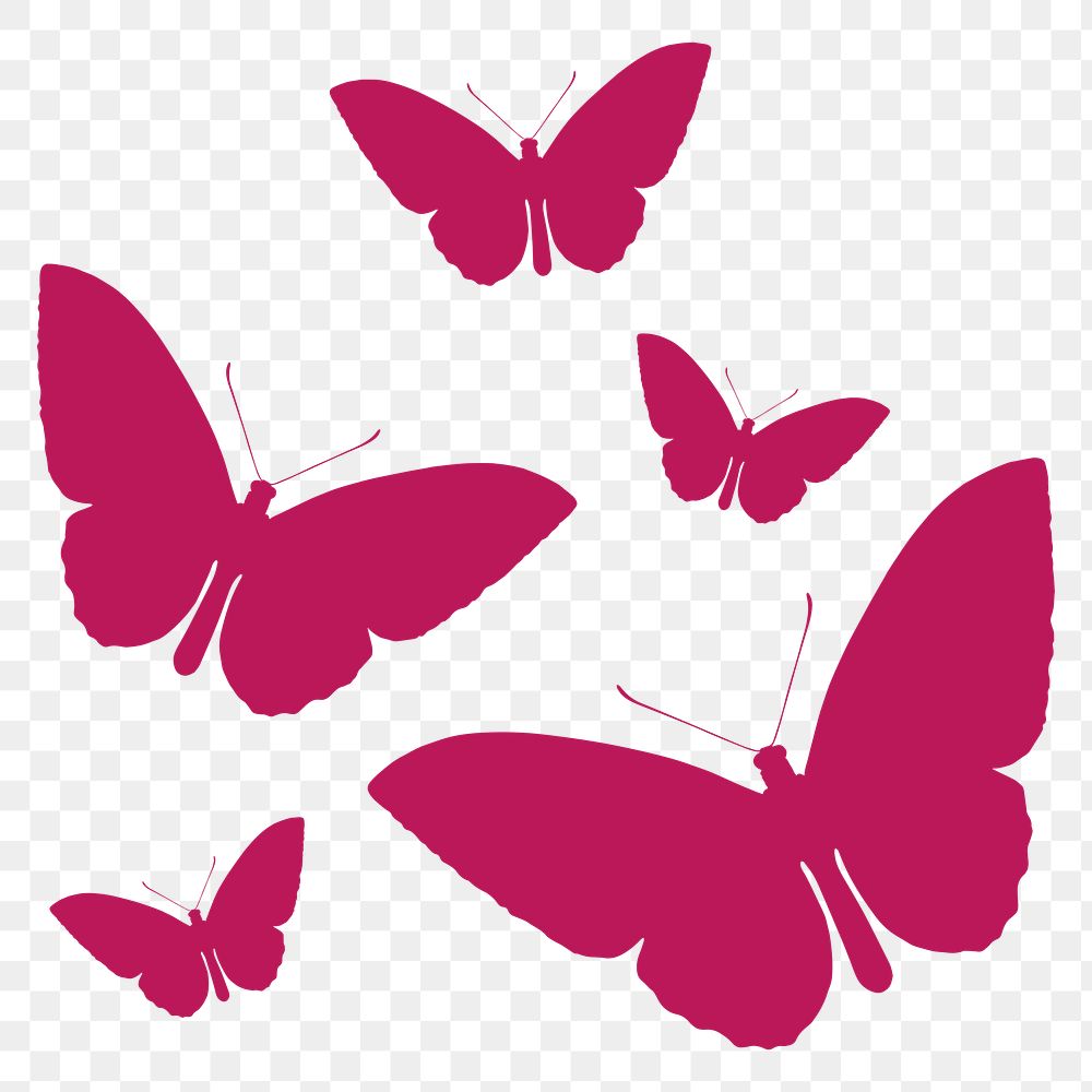 Pink butterflies png silhouette sticker, flat insect graphic, transparent background