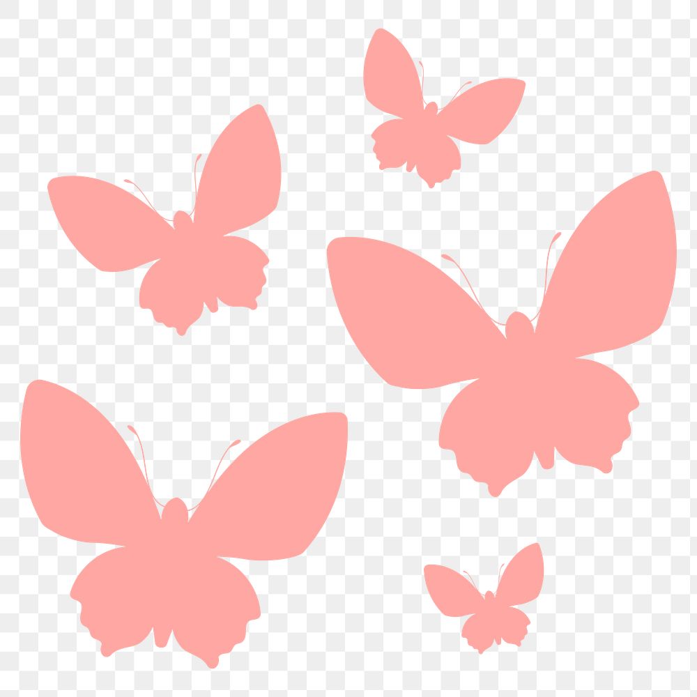 Pink butterflies png silhouette sticker, flat pastel graphic, transparent background