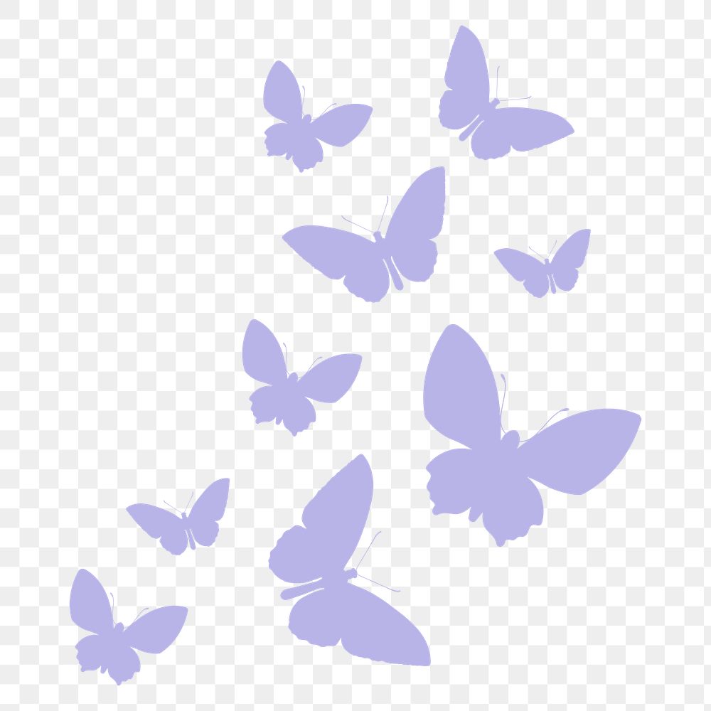 Purple butterflies png silhouette sticker, flat pastel graphic, transparent background