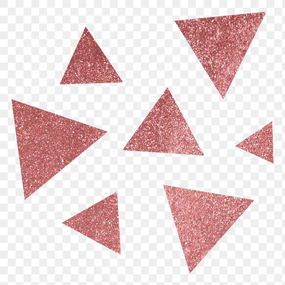 Glittery triangles png sticker, pink geometric shape in aesthetic design, transparent background