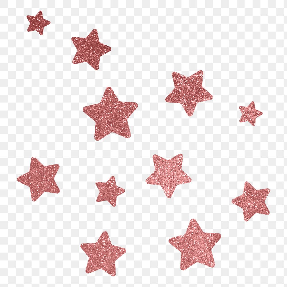 Png pink sparkly stars sticker, aesthetic shape, transparent background