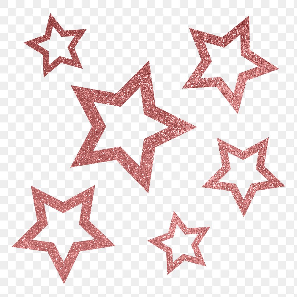 Png pink sparkly stars sticker, aesthetic shape, transparent background