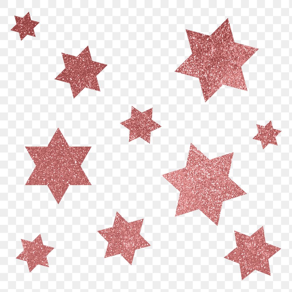 Png pink sparkly stars sticker, aesthetic shape, transparent background