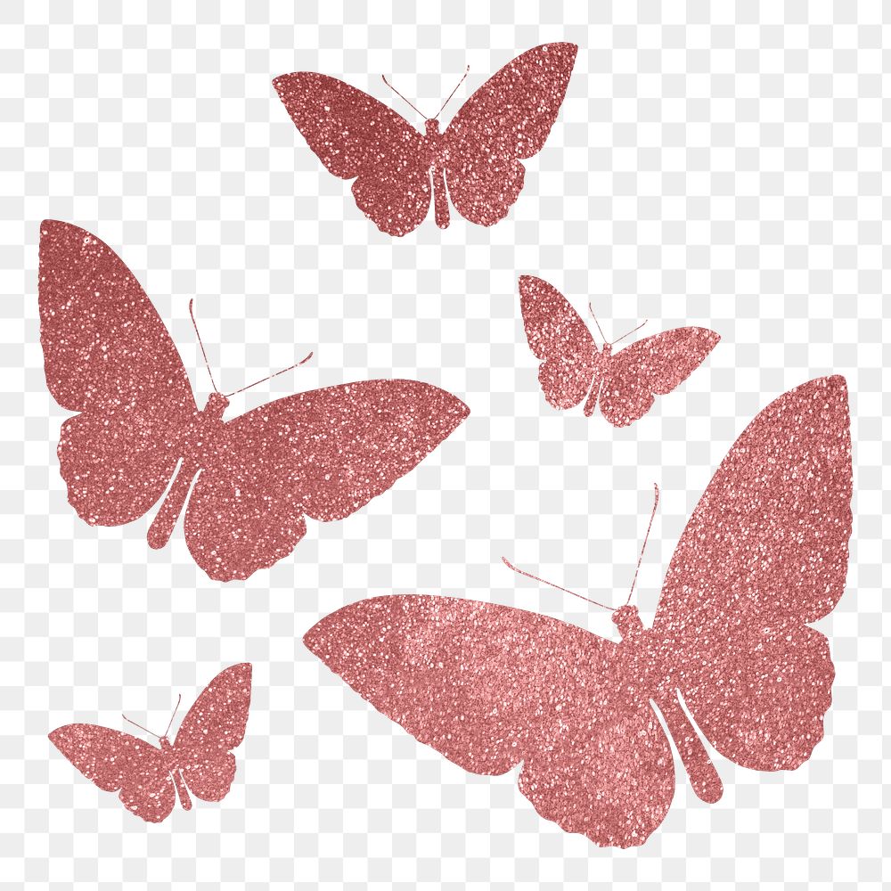 Pink butterflies png sticker, glittery aesthetic silhouette on transparent background