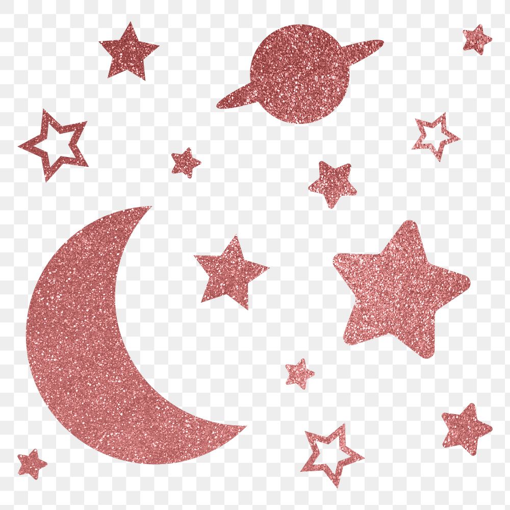 Aesthetic moon png sticker, glittery stars in pink, transparent background