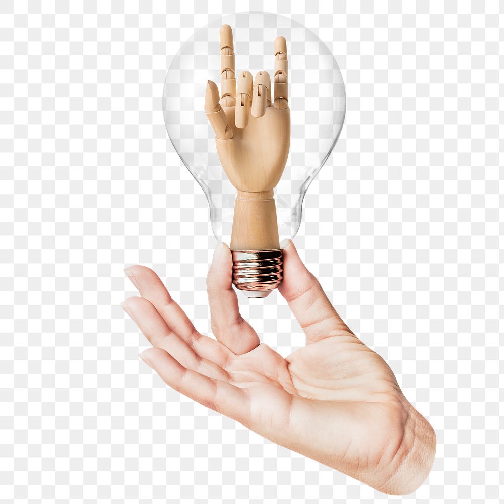 ILY hand sign png sticker,  light bulb concept art, transparent background