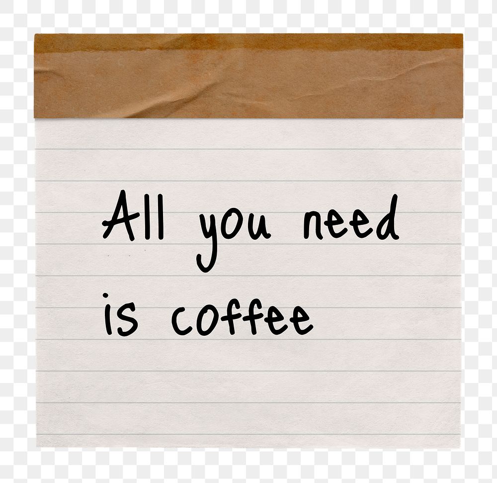PNG coffee lover quote, stationery note paper in transparent background