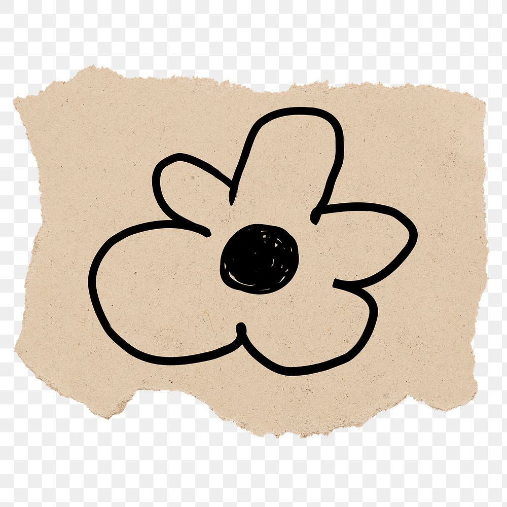Flower png sticker, ripped paper doodle, transparent background