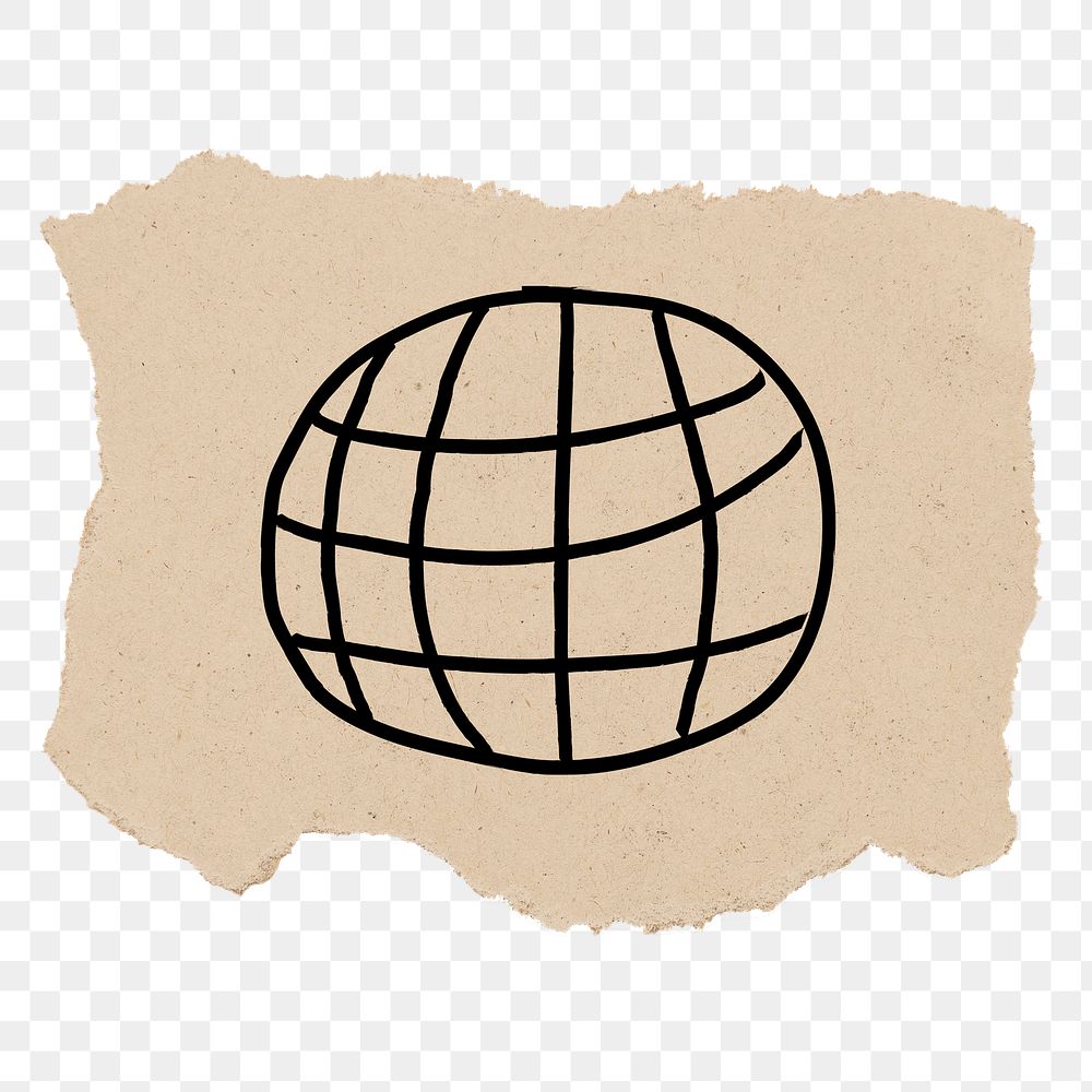 Globe png sticker doodle, torn paper, transparent background