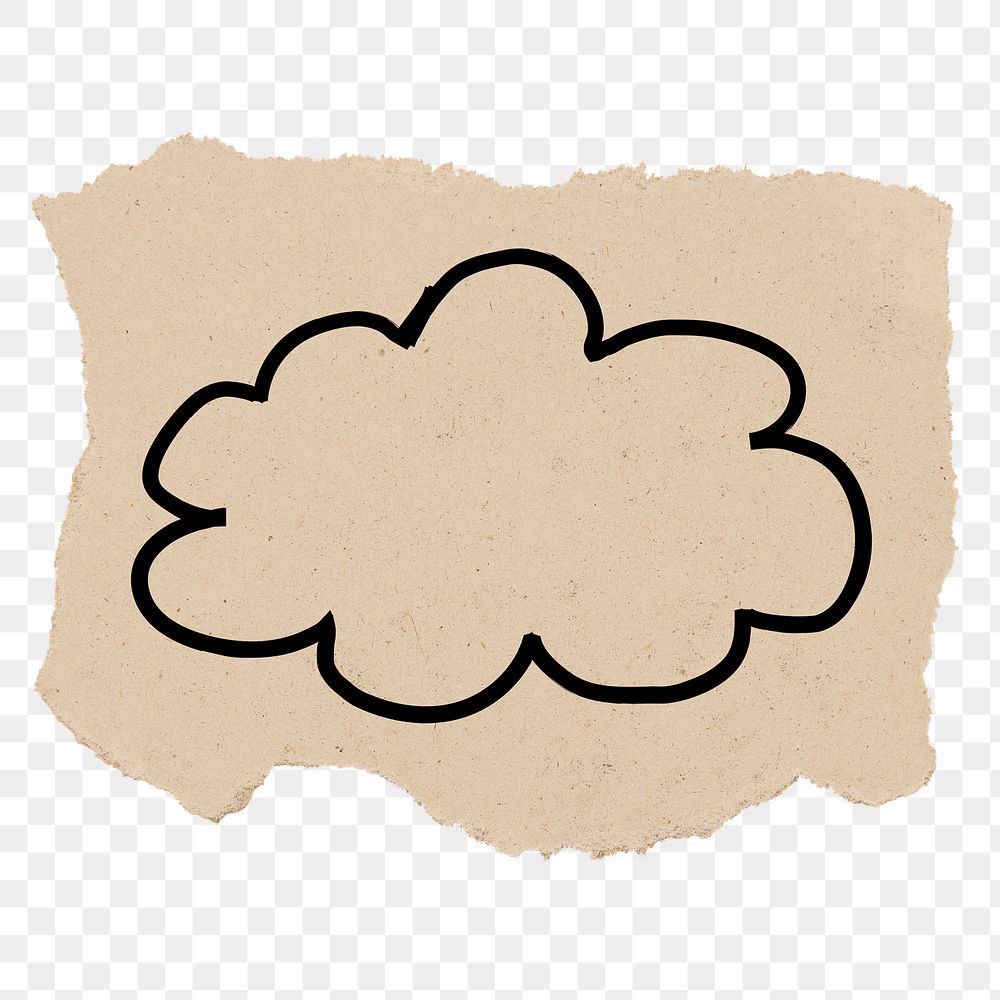 Cloud png sticker doodle, torn paper, transparent background