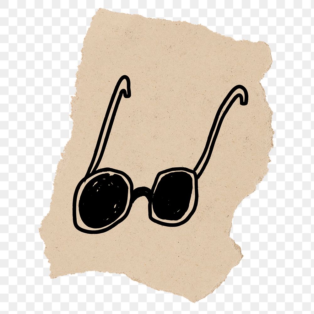 Cute sunglasses png sticker, doodle, ripped paper, transparent background