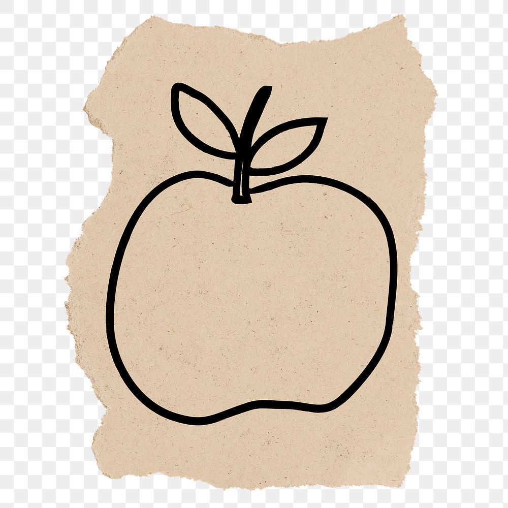 Apple png sticker doodle, ripped paper, transparent background