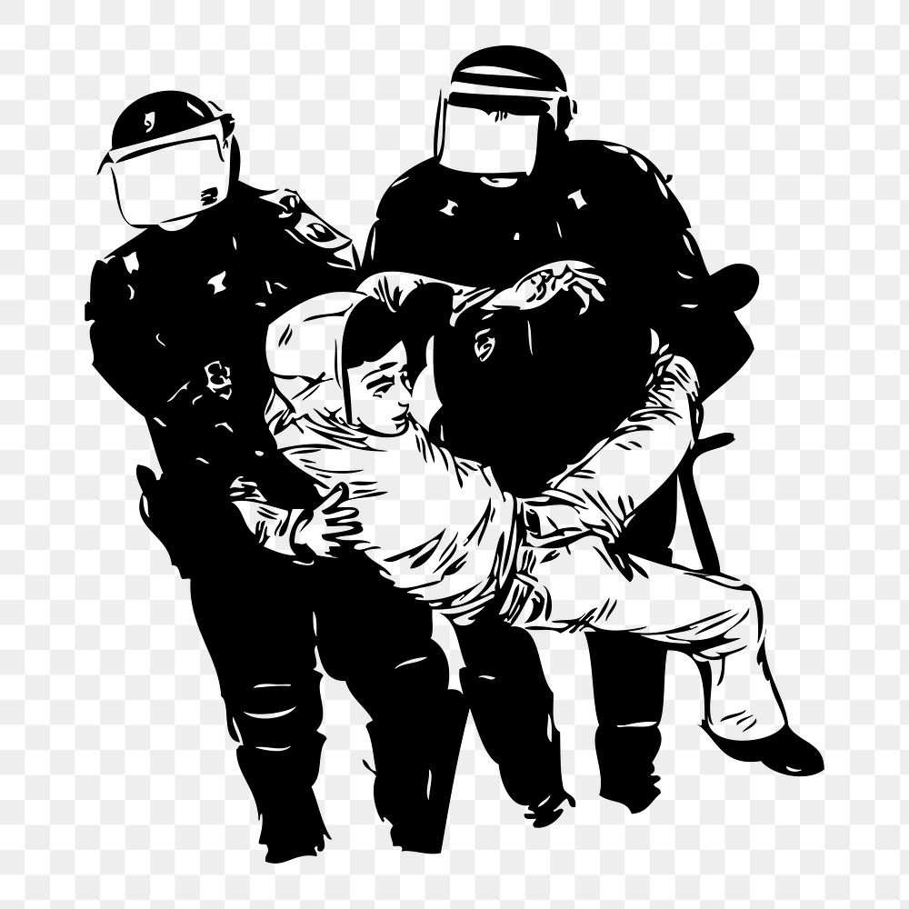 Police brutality png sticker, protest illustration on transparent background. Free public domain CC0 image.