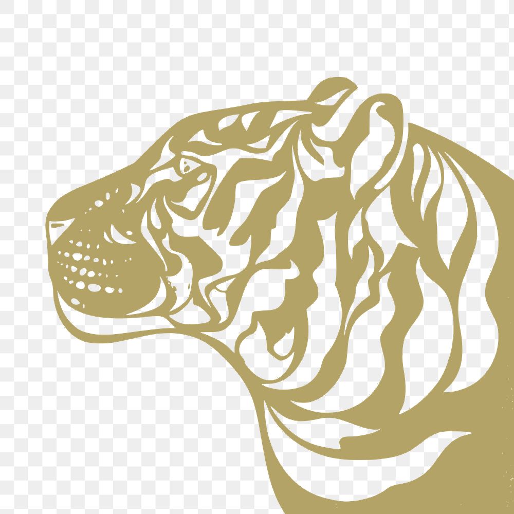 Gold tiger png sticker, animal illustration on transparent background. Free public domain CC0 image.