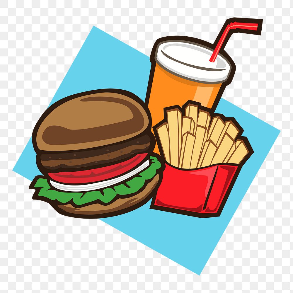 Hamburger set png sticker, fast food illustration on transparent background. Free public domain CC0 image.