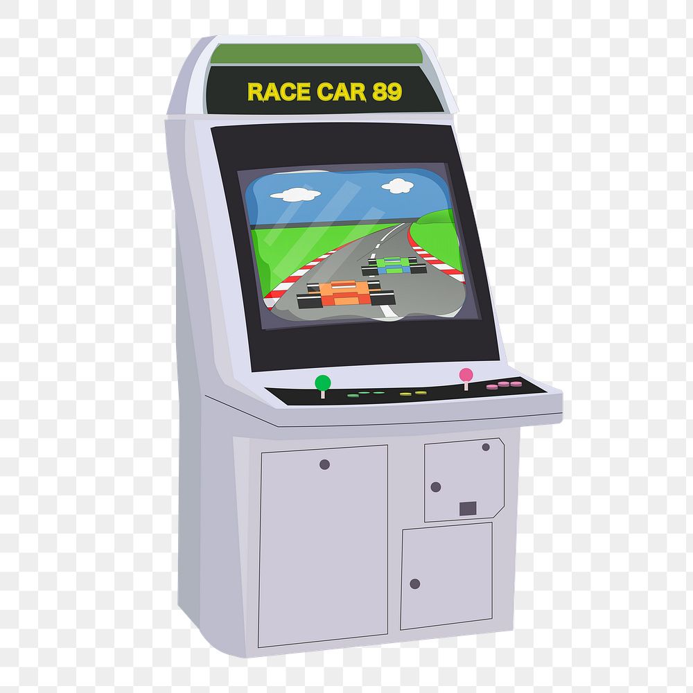 Arcade game png machine sticker, retro illustration on transparent background. Free public domain CC0 image.