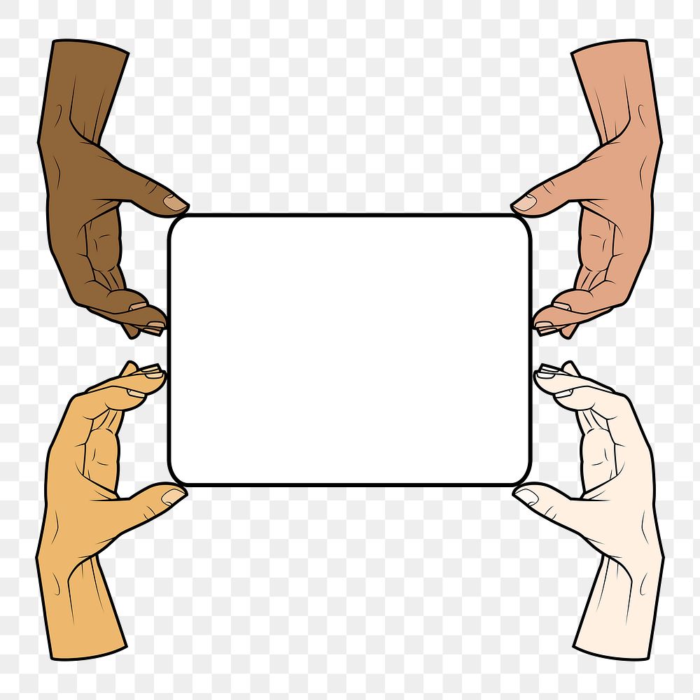 Diverse hands png frame sticker, equal rights campaign illustration on transparent background. Free public domain CC0 image.