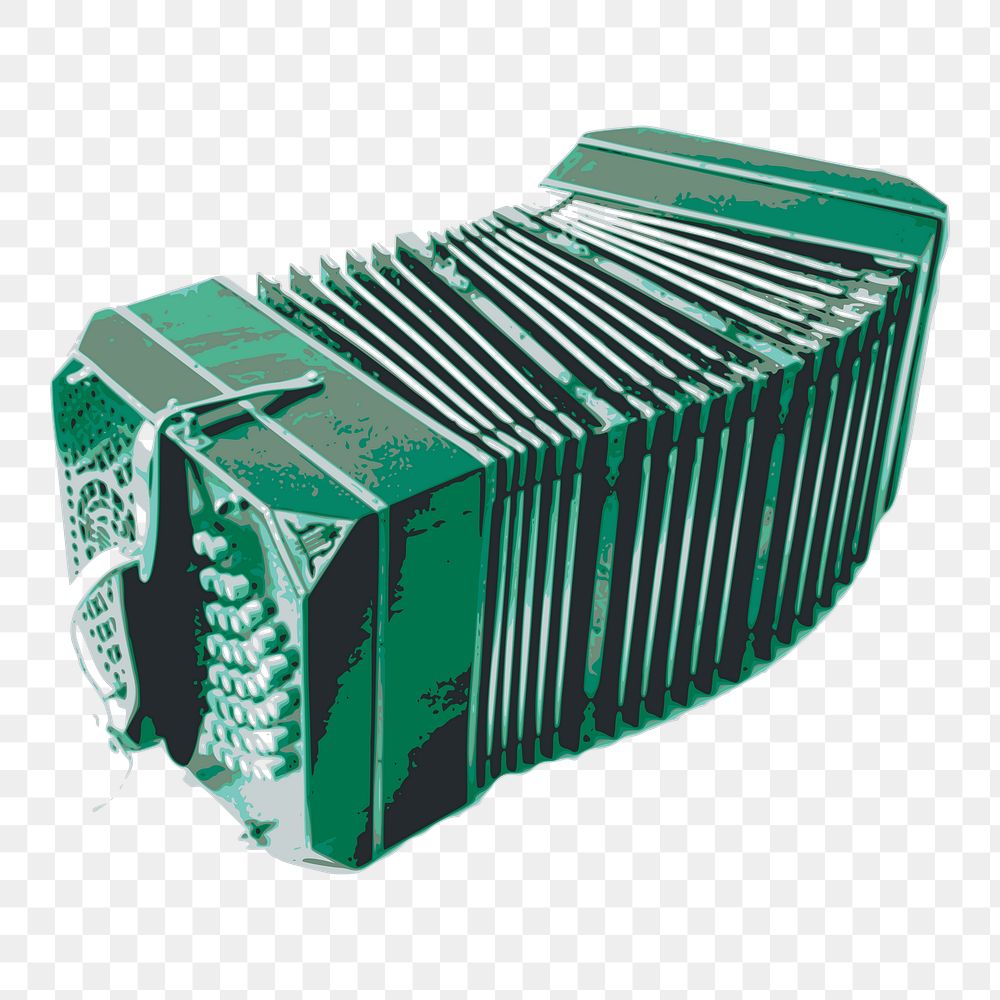 Green accordion png sticker, musical instrument illustration on transparent background. Free public domain CC0 image.