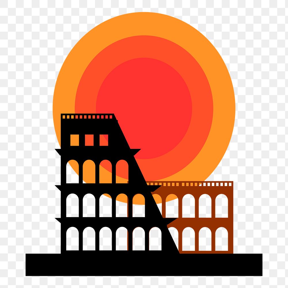 Colosseum sunset png sticker, tourist landmark illustration on transparent background. Free public domain CC0 image.