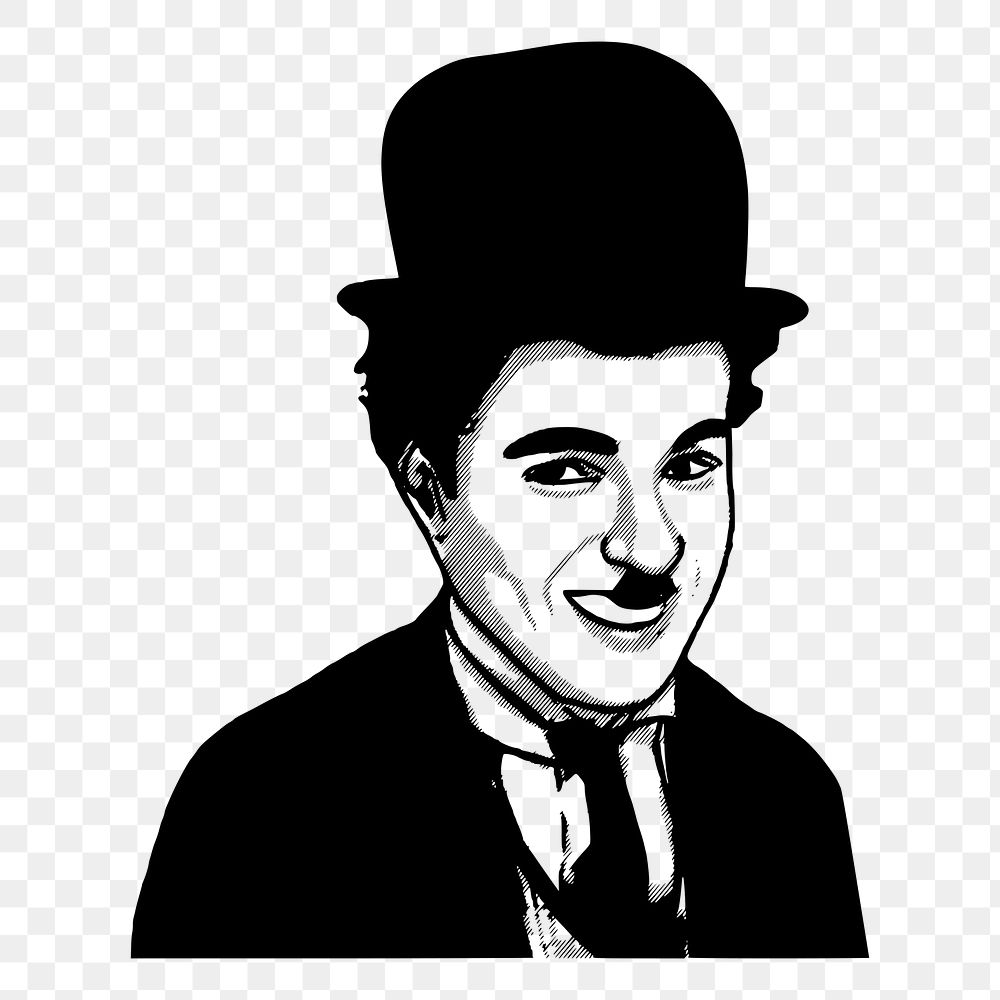 Charlie Chaplin png sticker, famous person portrait on transparent background. Free public domain CC0 image.