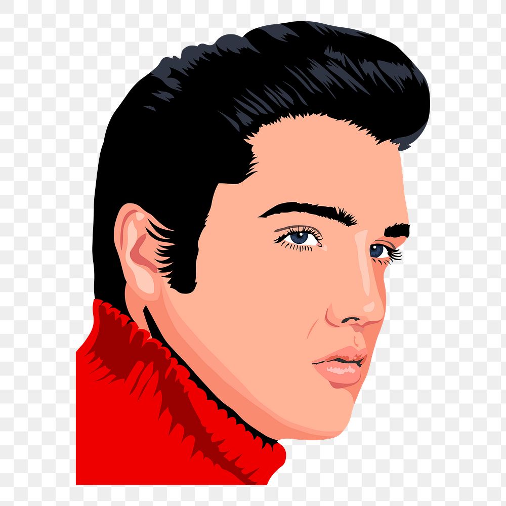 Elvis Presley png sticker, famous singer portrait on transparent background. Free public domain CC0 image.
