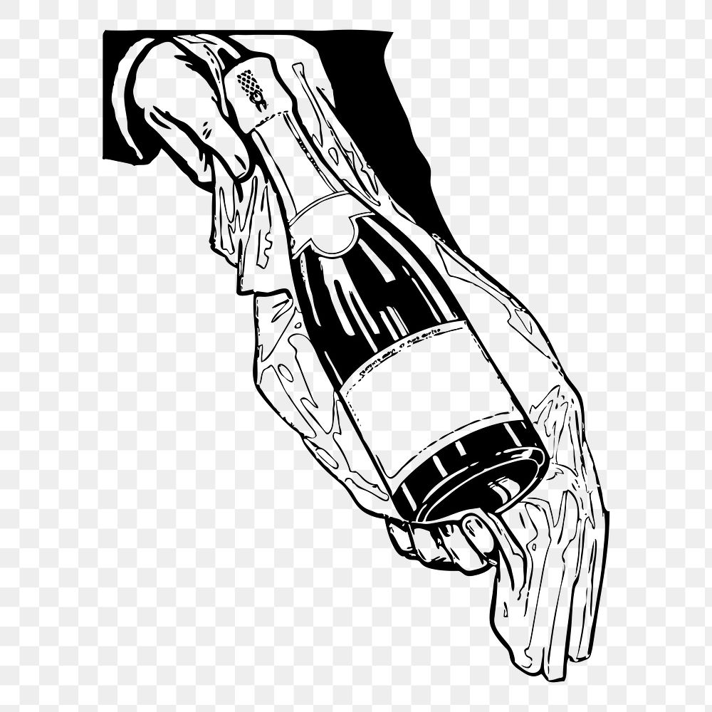 Champagne bottle png sticker, object illustration on transparent background. Free public domain CC0 image.
