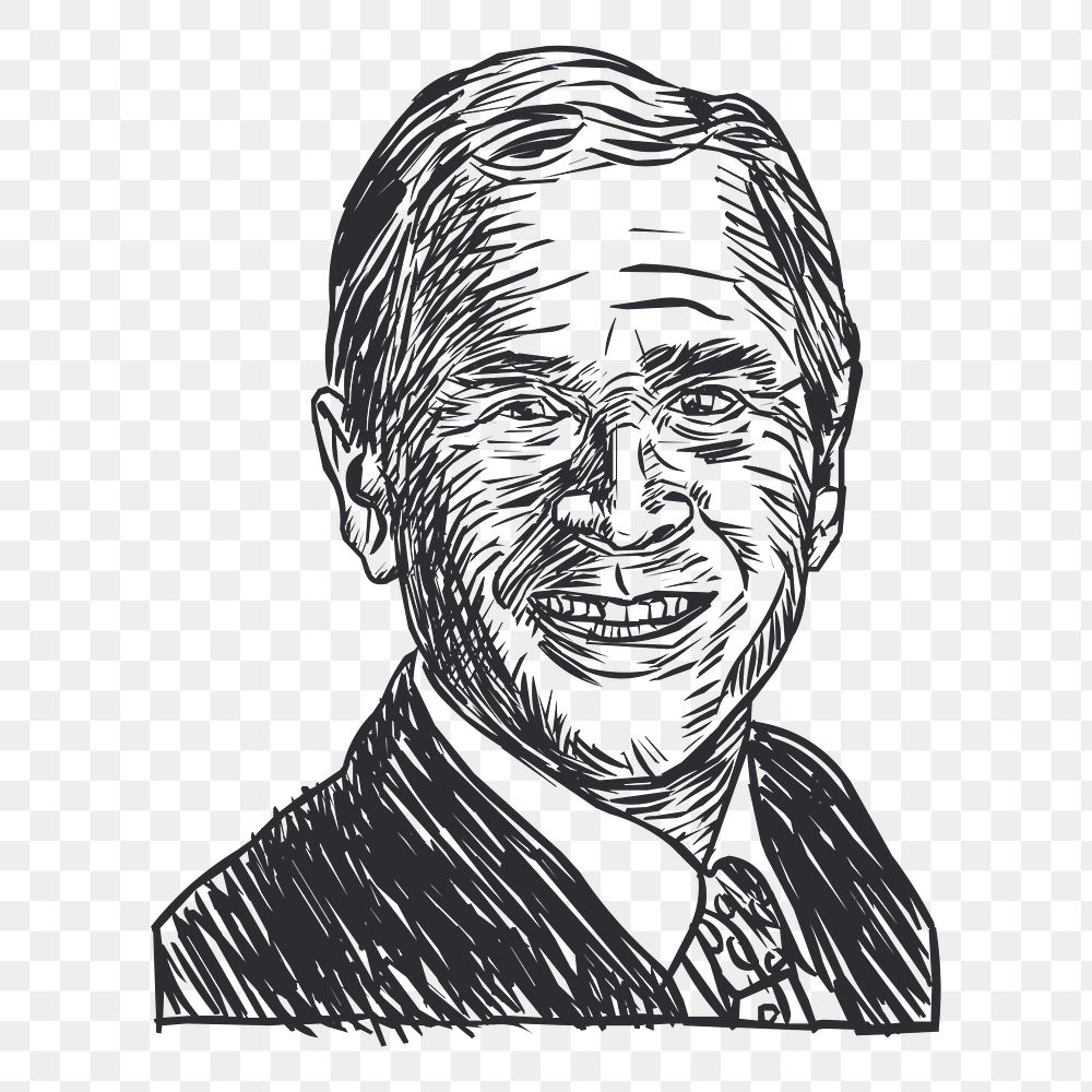 George W. Bush png sticker, famous person illustration on transparent background. Free public domain CC0 image.