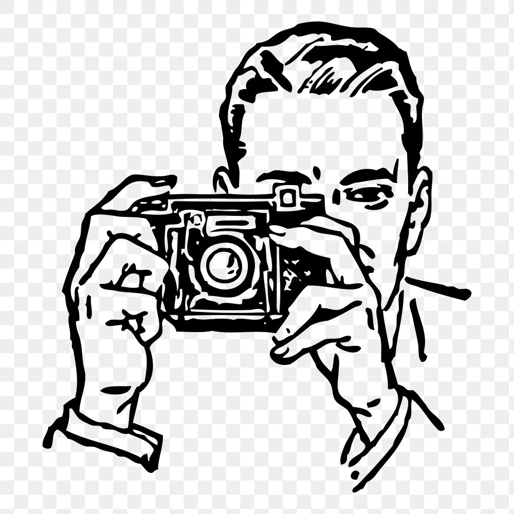 Man taking photo png sticker, vintage illustration on transparent background. Free public domain CC0 image.