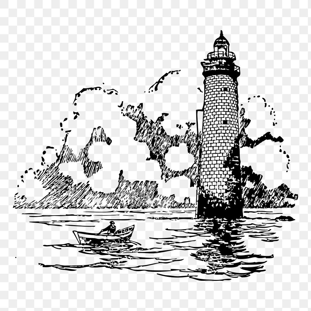 Lighthouse png sticker, vintage architecture illustration on transparent background. Free public domain CC0 image.