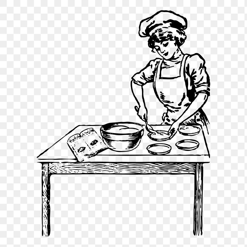 Cooking woman png sticker, vintage job illustration on transparent background. Free public domain CC0 image.