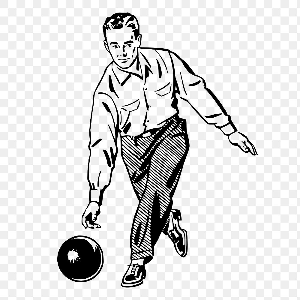 Bowling man png sticker, vintage sport illustration on transparent background. Free public domain CC0 image.
