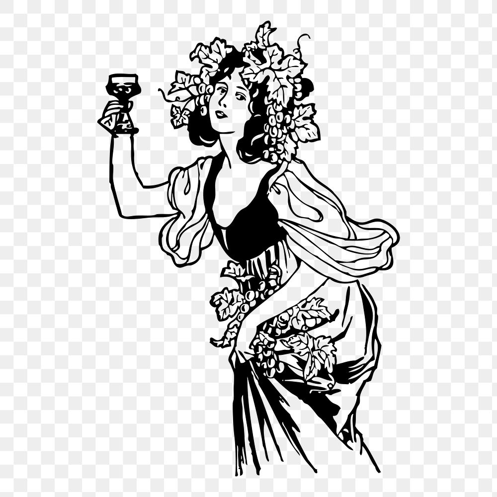Woman drinking wine png sticker, vintage illustration on transparent background. Free public domain CC0 image.