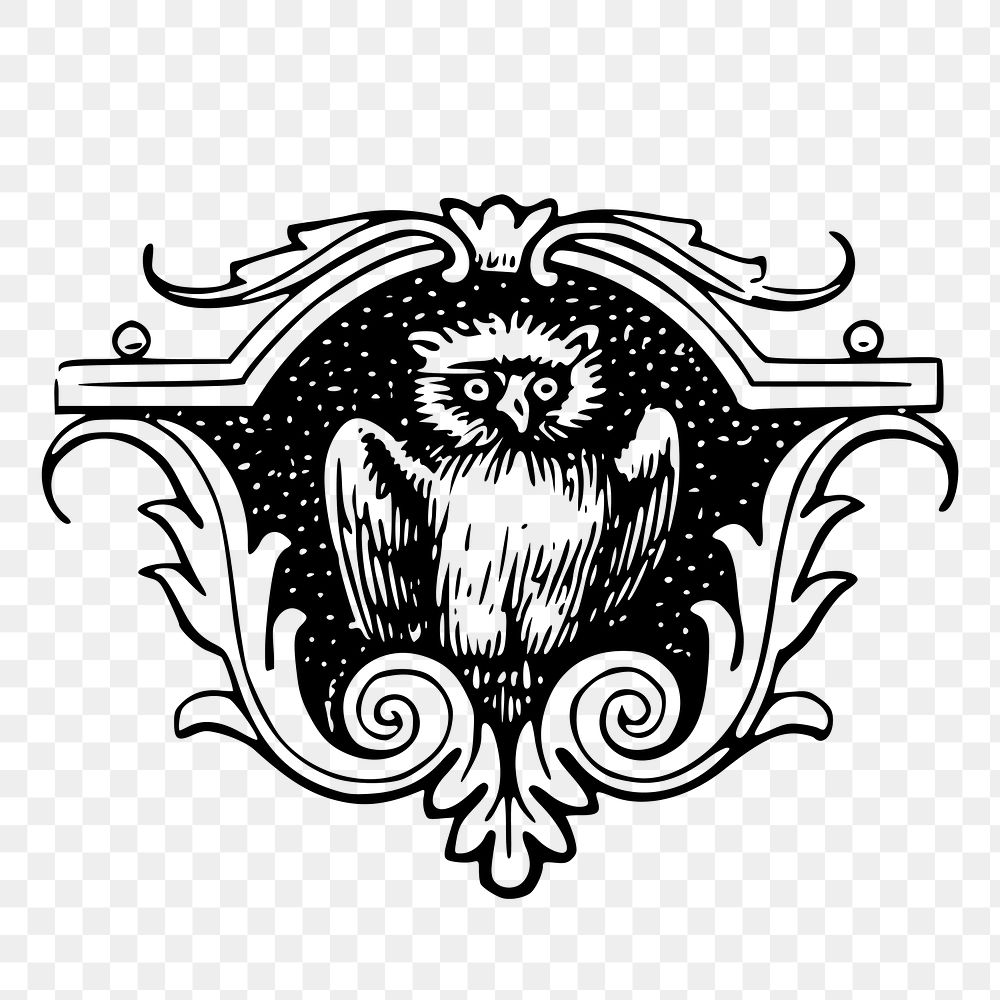 Owl ornament png sticker, vintage animal illustration on transparent background. Free public domain CC0 image.