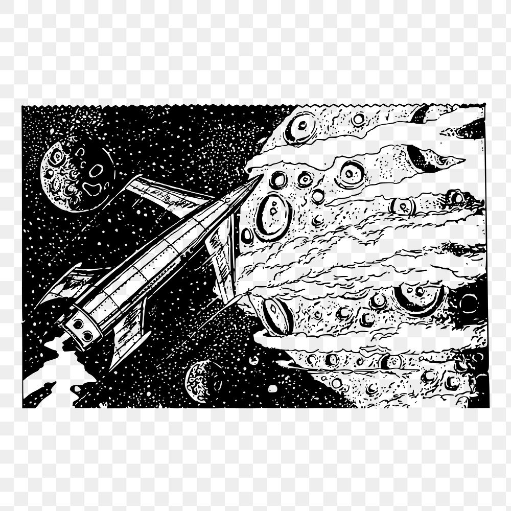 Spaceship flying png sticker, vintage galaxy illustration on transparent background. Free public domain CC0 image.