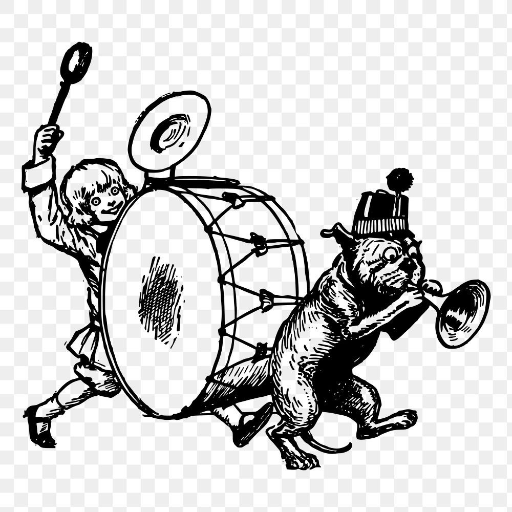 Girl playing drum png sticker, marching band illustration on transparent background. Free public domain CC0 image.