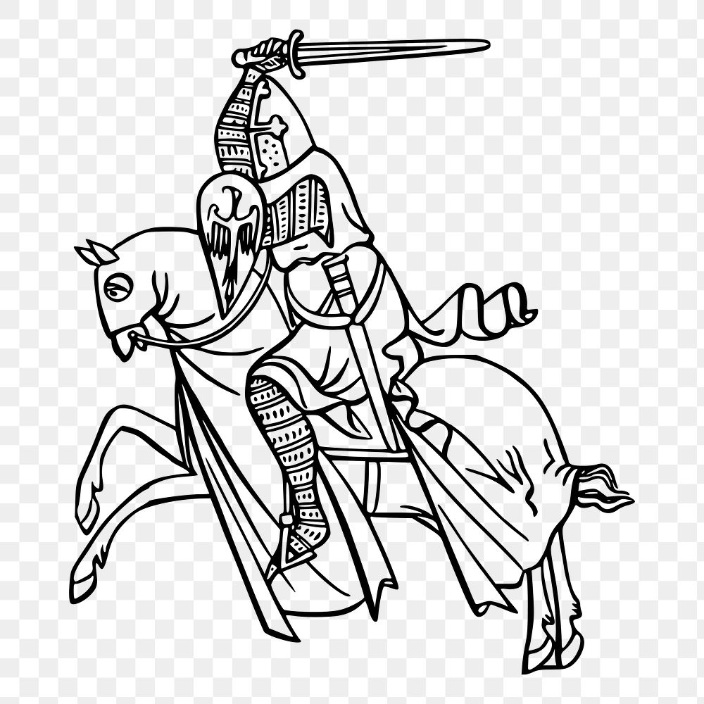 Knight riding horse png sticker, medieval illustration on transparent background. Free public domain CC0 image.
