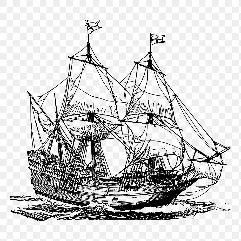 Antique ship png sticker voyage illustration, transparent background. Free public domain CC0 image.