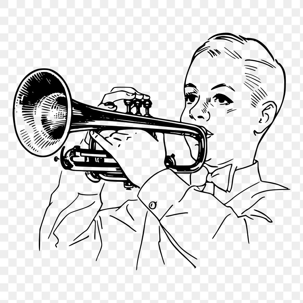 Trumpet player png sticker musical instrument illustration, transparent background. Free public domain CC0 image.