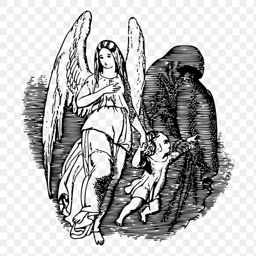 PNG angel and reaper sticker fantasy illustration, transparent background. Free public domain CC0 image.