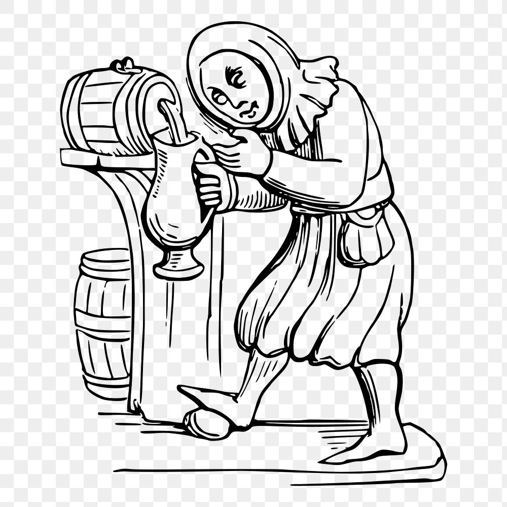 Medieval drinker png sticker beer tap illustration, transparent background. Free public domain CC0 image.