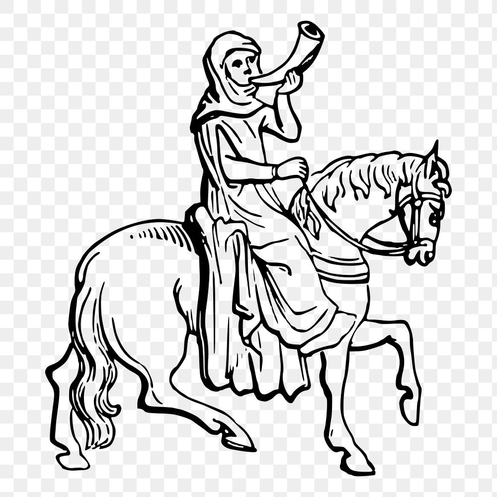War horn png sticker medieval soldier illustration, transparent background. Free public domain CC0 image.