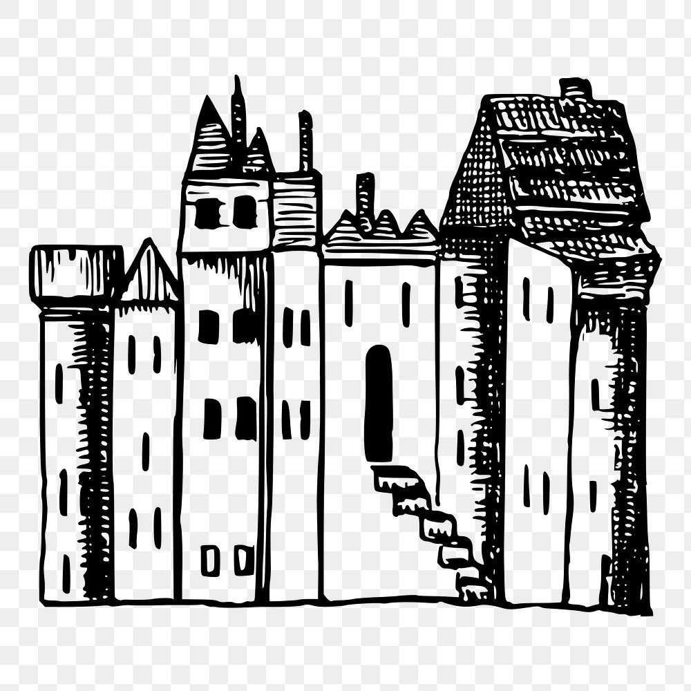 Castle png sticker fortified building illustration, transparent background. Free public domain CC0 image.