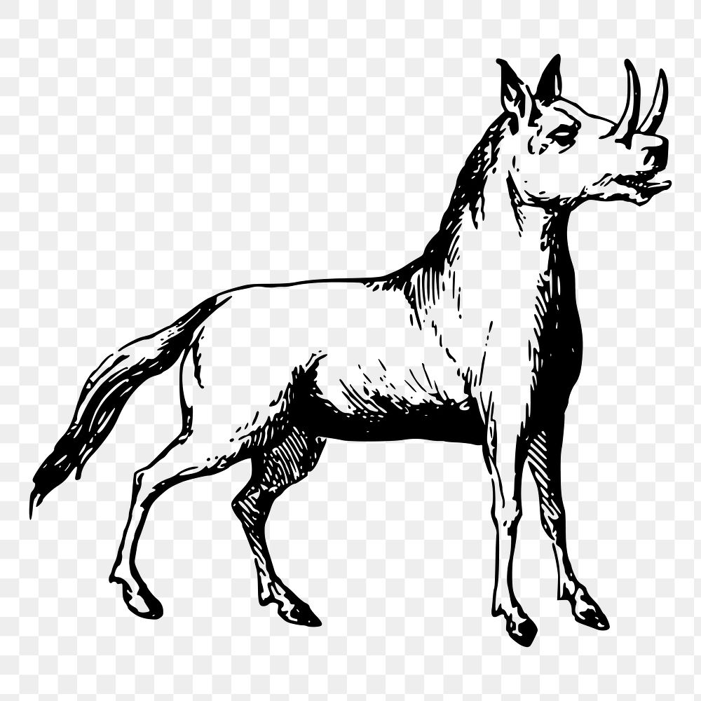 Rhinoceros horse png sticker mythical creature illustration, transparent background. Free public domain CC0 image.