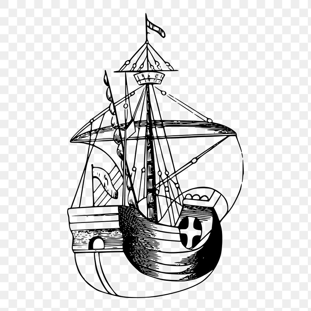 Antique ship png sticker adventure illustration, transparent background. Free public domain CC0 image.